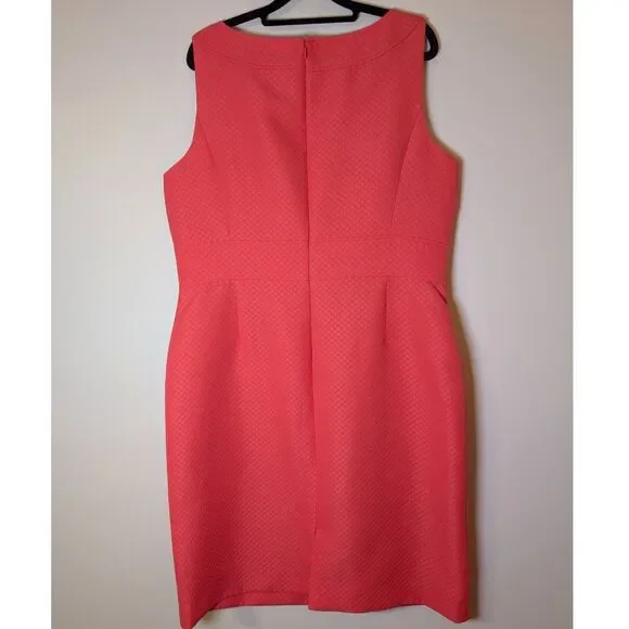 Tahari Levine Studio Sunset Salmon Sheath Dress 14 Sleeveless Career Coquette - Picture 3 of 8